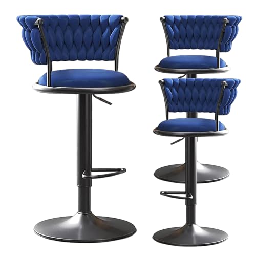 Barhocker 3er-Set, 360° drehbar, verstellbar, Mid-Century Modern Barstühle mit gewebter Rückenlehne und schwarzen Metallbeinen, Samt-Thekenhocker für Küche, Esszimmer, Kneipe, Café, höhenverstellbar von DHOPWWR