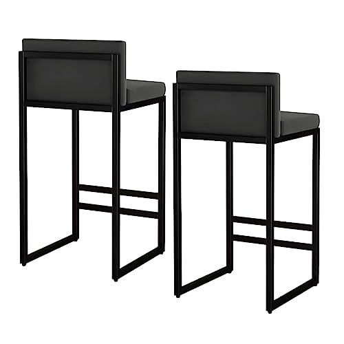 DHOPWWR Barhocker 2er-Set, Moderne Thekenhocker mit Rückenlehne und schwarzen Metallbeinen, Armlose S, Samt für Island Pub, Sitzhöhe 55cm, Schwarz Sharing von DHOPWWR