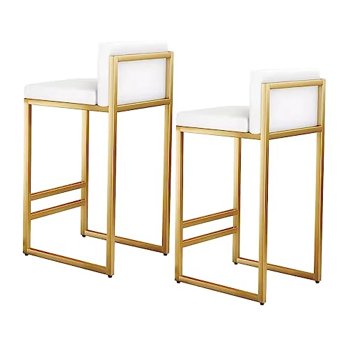 DHOPWWR Barhocker 2er-Set, Samt-Thekenhocker mit Rückenlehne und Fußstütze für Schlafzimmer, Kücheninselstühle, Sitzhöhe 75 cm, Weiß Sharing von DHOPWWR