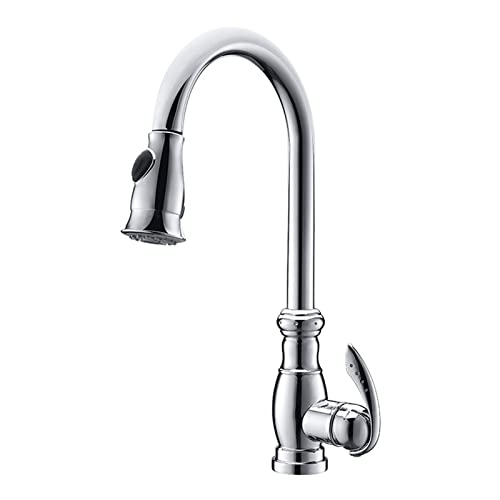 DHOPWWR Küche 18" Messing Küchenspüle Moderne Pull-Down Küchenarmaturen mit 20" Pull-Out Brause, Warm- und Kaltspüle 360 ​​Grad drehbarer Wasserhahn, Chrom sharing von DHOPWWR