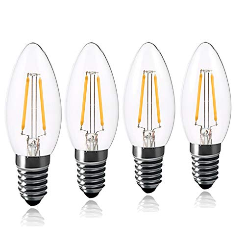 DHSKFUA 2 W E14 LED-Filament-Kerzenlampe, warmweiß, 2700–3000 K, C35, kleine Edison-Schraubglaslampe, entspricht 25 W Glühlampe, 360°-Strahlbirne, 4er-Pack Progress von DHSKFUA