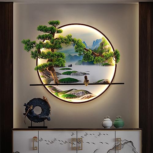 Moderne Kiefern-Innenwandleuchten Chinesische Landschaft Wandbild Kreative Wohnzimmer Esszimmer Schlafzimmer Studie Villa Hotel Korridor Haus LED Wandleuchte (C D80CM) von DHSKFUA