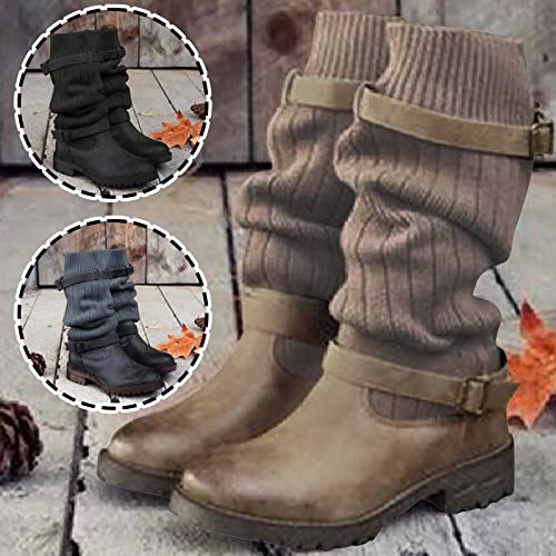 DHYUEN Damen Stiefel Wildleder Winterstiefel Zierreißverschluss Schnürstiefeletten Langschaftstiefel Legero Frauen Stiefel Barfussschuhe Winterboots Schwarze Schnürstiefeletten Flach Stiefel(Grau，41 von DHYUEN