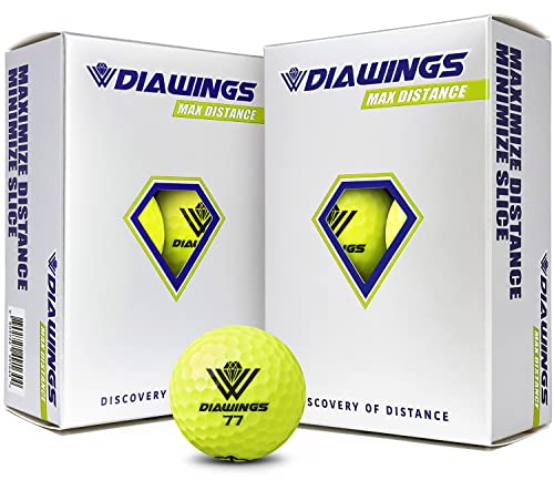 DIAWINGS W Maximale Entfernung Golfbälle für maximale Distanz, Anti-Slice, Low Spin, Straight Shots | Halbes Dutzend X 2, 12 Bälle | Weiß, Rosa, Orange, Gelb (Gelb) von DIAWINGS W