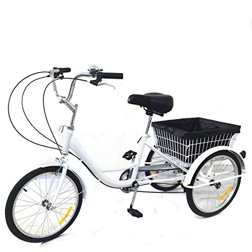 DIFU 20" 3 Rad Dreirad 8 Gänge Seniorenrad Shopping Erwachsene Fahrrad Erwachsenendreirad Dreirad mit Einkaufskorb Weiß Tricycle von DIFU