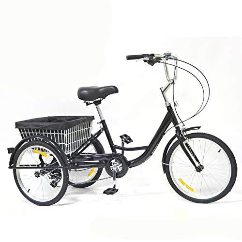 DIFU 20 Zoll Dreirad für Erwachsene Fahrrad Senioren Erwachsenendreirad Unisex Geschwindigkeit Tricycle 8Gang mit Einkaufskorb Tricycle Schwarz von DIFU