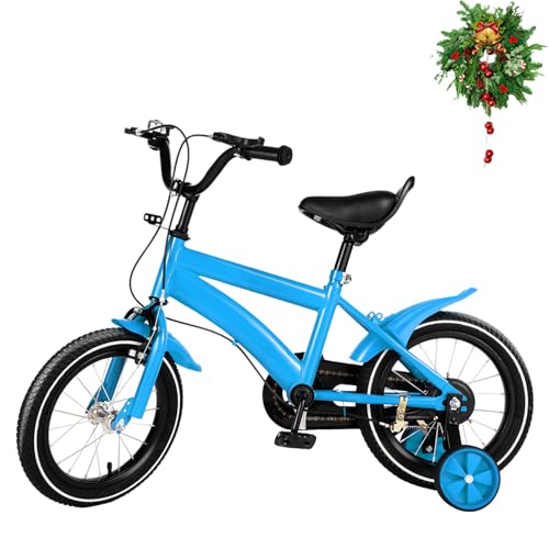 DIFU Kinderfahrrad 14 Zoll Jungen Mädchen 3 Rad Fahrrad ab 3-6 Jahre, mit Abnehmbare Stützräder (Blau) von DIFU