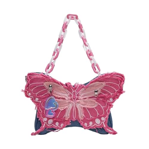 Butterfly Denims Handtasche Damen Vintage Ästhetische Unterarmtasche Mit Acrylkette Umhängetasche Umhängetasche Geldbörse von DINSOAVR