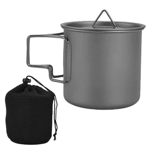 DINSOAVR Tragbare Metallbecher Tasse Mit Klappgriff Camping Picknicks Wasserbecher Kochgeschirr Töpfe Mit Deckel Für Outdoor Camping Wandern von DINSOAVR