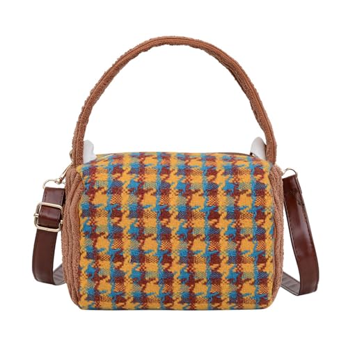 Frauen Vintage Woolen Kleine Schulter Umhängetasche Mit Top Hahnentritt Muster Handtasche Geldbörse Zum Einkaufen von DINSOAVR