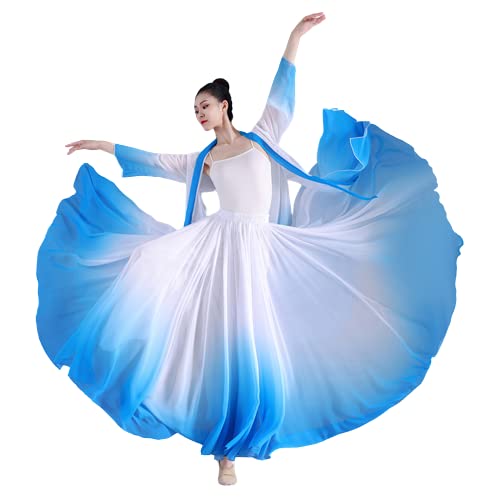 DIPACE 360 ° Eleganter Gesellschaftstanz-Farbverlauf Bauchtanzrock Latin Flamenco-Tanzrock Für Frauen Farbverlauf Großer Swing-Rock-Kleid-Kostüm,Sky Blue,360°（Long 80cm von DIPACE