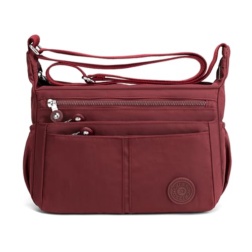 DIRRONA Beiläufig Damen Umhängetasche Multi Pocket Crossbody Bag Mittelgroße Umhängetasche Aus Nylon Reisen Schule Täglicher Gebrauch Damentasche Rot DIRRONA Beiläufig Damen Umhängetasche Multi Pocket Crossbody Bag Mittelgroße Umhängetasche Aus Nylon Reisen Schule Täglicher Gebrauch Damentasche Rot von DIRRONA