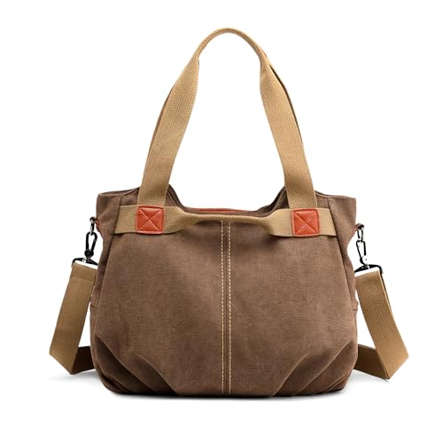 DIRRONA Casual Damen Segeltuch Umhängetasche Groß Kapazität Handtasche Reise Schultertasche Multifunktions Damentasche Damen Segeltuch Tasche Braun DIRRONA Casual Damen Segeltuch Umhängetasche Groß Kapazität Handtasche Reise Schultertasche Multifunktions Damentasche Damen Segeltuch Tasche Braun von DIRRONA
