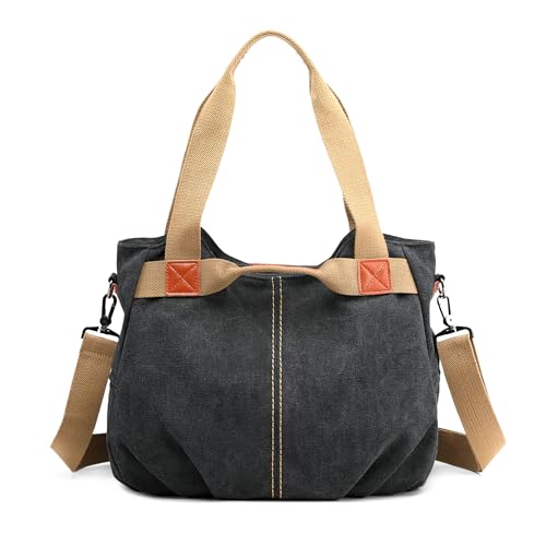 DIRRONA Casual Damen Segeltuch Umhängetasche Groß Kapazität Handtasche Reise Schultertasche Multifunktions Damentasche Damen Segeltuch Tasche Schwarz DIRRONA Casual Damen Segeltuch Umhängetasche Groß Kapazität Handtasche Reise Schultertasche Multifunktions Damentasche Damen Segeltuch Tasche Schwarz von DIRRONA