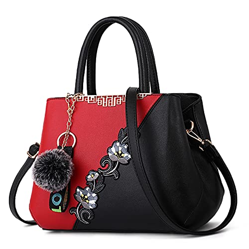 DIRRONA Damen Handtasche Mode Blumenmuster Schulterbeutel Große Kapazität Umhängetasche Casual Reise 2 Farben Nähdesign Tasche für Frauen Haarkugel Anhänger Handtschasche Rotes A DIRRONA Damen Handtasche Mode Blumenmuster Schulterbeutel Große Kapazität Umhängetasche Casual Reise 2 Farben Nähdesign Tasche für Frauen Haarkugel Anhänger Handtschasche Rotes A von DIRRONA