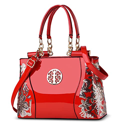 DIRRONA Damen Handtasche Retro Damen Umhängetasche Lässig Tote Bag PU Leder Crossbody Tasche Mode Einkauf Umhängetasche Schultertasche Party Tasche für Büro Rot A von DIRRONA