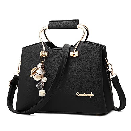 DIRRONA Elegant Damen Handtasche Lässig Damen Tragetasche Leicht Schultertasche PU Leder Damentasche Wasserdicht Reise Party Einkaufen Umhängetasche Schwarz von DIRRONA