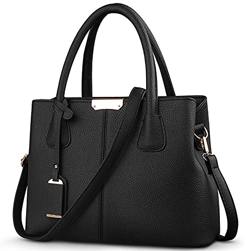 DIRRONA Elegant Damen Handtasche Schultertasche Groß Kapazität Umhängetasche Beiläufig Reise Taschen Wasserdicht PU Leder Frauen Umhängetasche Schwarz von DIRRONA