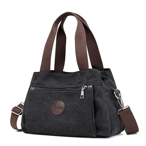 DIRRONA Elegant Damen Segeltuch Umhängetasche Groß Kapazität Handtasche Casual Reise Schultertasche Multi Tasche Umhängetaschen Damen Segeltuch Tasche Schwarz A DIRRONA Elegant Damen Segeltuch Umhängetasche Groß Kapazität Handtasche Casual Reise Schultertasche Multi Tasche Umhängetaschen Damen Segeltuch Tasche Schwarz A von DIRRONA