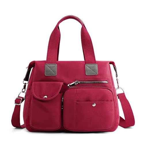 DIRRONA Elegant Damen Umhängetasche Groß Kapazität Handtasche Casual Reise Schultertasche Multi Tasche Umhängetaschen Nylon Damen Handtaschen Rot von DIRRONA