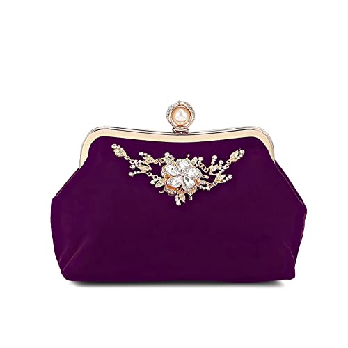 DIRRONA Elegante Kettentasche Damen Clutch Bag Jährliches Treffen Brauttasche Damen Handtaschen Prom Party Rhinestone Flower Decoration Violett von DIRRONA