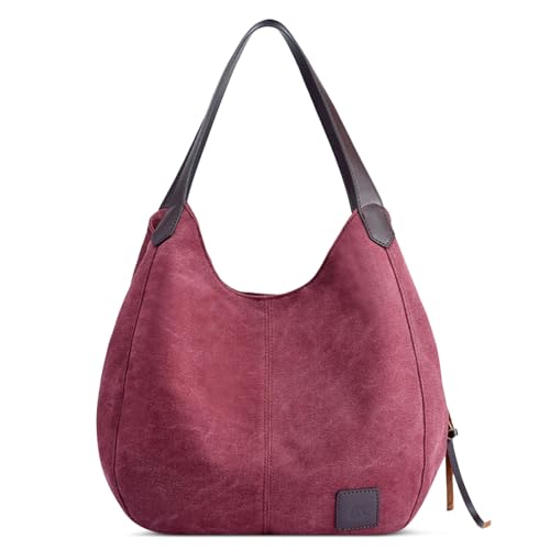 DIRRONA Mode Damen Canvas Handtasche Damen Canvas Schultertasche Canvas Tragetasche Leicht Sanft Handtasche Hohe Kapazität Reise Schultertaschen Rot DIRRONA Mode Damen Canvas Handtasche Damen Canvas Schultertasche Canvas Tragetasche Leicht Sanft Handtasche Hohe Kapazität Reise Schultertaschen Rot von DIRRONA
