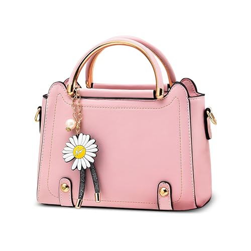 DIRRONA Mode Niedlich Damen Handtasche Elegant Handtaschen Pu Leder Wasserdicht Klein Schultertasche Lässig Reisen Arbeiten Party Dating Umhängetasche Gänseblümchen Anhänger Rosa von DIRRONA