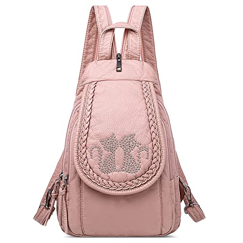 DIRRONA Rucksack Damen Beiläufig Kleine Brusttasche für Damen Multifunktionale Reise Wasserdicht Schultertaschen Draussen Weich PU Leder Damen Handtasche Große Kapazität BrusttascheRosa C von DIRRONA