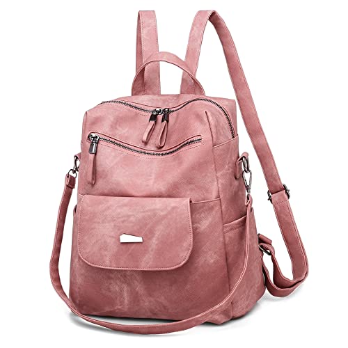 DIRRONA Rucksack Damen Lässig Schultertaschen Mehrere Taschen Large Rucksack wasserdichte Diebstahlschutz PU Leder Bag Ausflüge Schule Arbeit Damen Rucksack Rosa von DIRRONA