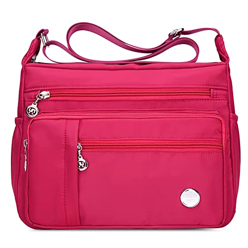 DIRRONA Umhängetasche Damen Casual Schultertasche Groß Kapazität Wasserdicht Damen Reise Arbeit Lässig Täglich Nylon Handtasche Multi Tasche Damen Messenger Bag 2 Größen Rot B von DIRRONA