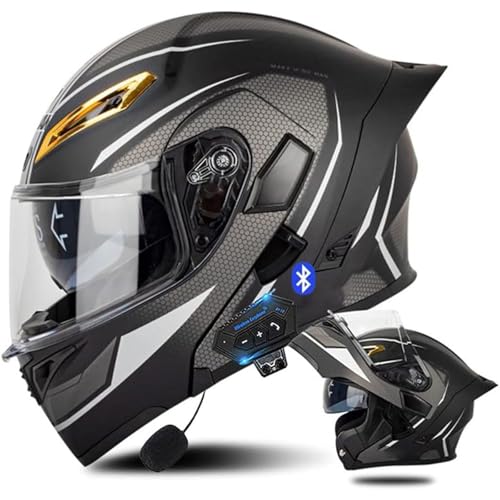 Modularer Bluetooth-Motorradhelm zum Hochklappen vorne, ECE-geprüft, mit doppelter Sonnenblende, gebaute Helme, Straßenmoped, Roller, Sturzhelm, Herren und Damen von DJCALA