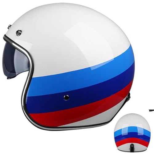 Motorradhelm Halbschalenhelm DOT/ECE-Zulassung Retro Jethelme Offener 3/4 Helm Männer Frauen Mit Doppeltes Visier Motorrad Halbhelme for Bike Cruiser Moped Scooter von DJCALA