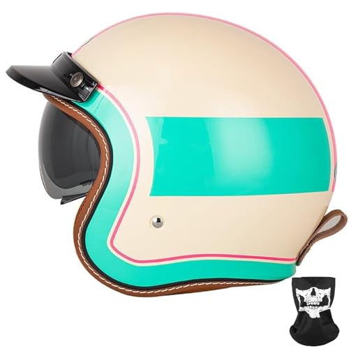 Motorradhelm für Erwachsene mit Visier, elektrischer offener 3/4-Halbhelm für Männer und Frauen, Retro-Halbgesichts-ECE/DOT-zugelassener Roller-Motorrad-Moped-Cruiser-Bobber-Helm von DJCALA