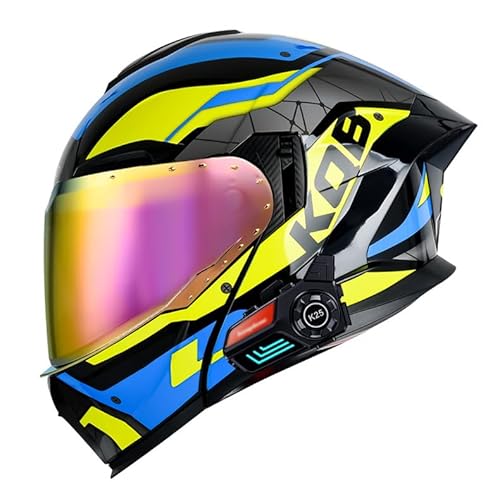 Motorradhelme für Erwachsene, Bluetooth, hochklappbar, Motorradhelm, Sturzhelm, Straßenrad, modularer Helm mit Doppelvisier und Mikrofon, geräuschlos, ECE-zugelassener Helm von DJCALA