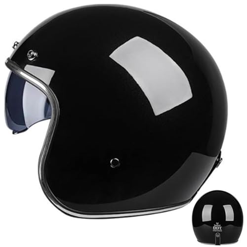 Offenem Motorradhelm, Retro 3/4 Motorrad Helm Jethelm Roller-Helm DOT/ECE-Zertifizierter Brain-Cap Mit Sonnenblende Halbschalenhelm Halbhelme Für Herren Damen von DJCALA