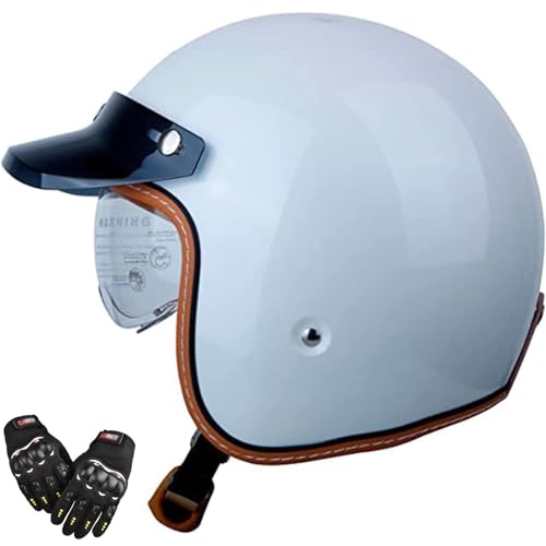 Vintage 3/4-Motorradhelme mit offenem Gesicht, Retro-Rollerhelme für Damen und Herren, Erwachsene, Mopedhelm, DOT/ECE-geprüft (Geschenk: Handschuhe). von DJCALA