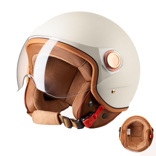Vintage- Motorradhelm mit offenem Gesicht, 3/4-Retro-Moped-Halbhelm mit Visier für Erwachsene, Damen und Herren, Helme für Roller, DOT/ECE-geprüft Vintage- Motorradhelm mit offenem Gesicht, 3/4-Retro-Moped-Halbhelm mit Visier für Erwachsene, Damen und Herren, Helme für Roller, DOT/ECE-geprüft von DJCALA