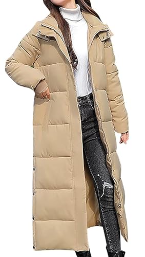 Damen Daunenjacke mit Kapuze, lang, Warmer Wintermantel, einfarbig, Winterjacke, knöchellang, geschlitzt, Steppjacke, Daunenjacke mit Rollkragen,Beige,XL Damen Daunenjacke mit Kapuze, lang, Warmer Wintermantel, einfarbig, Winterjacke, knöchellang, geschlitzt, Steppjacke, Daunenjacke mit Rollkragen,Beige,XL von DJFOG