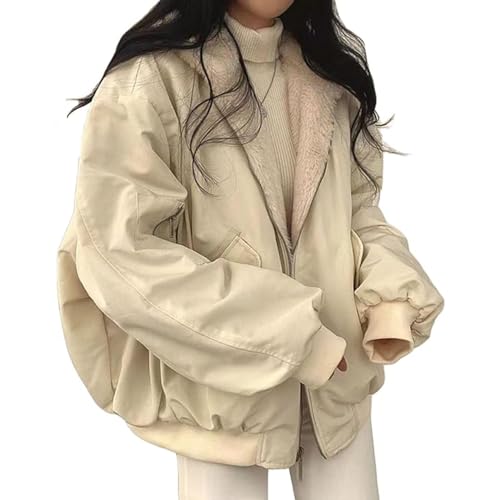 Winterjacke für Damen, warme Winter-Wendejacke, Kurzmantel mit Fellkapuze, mit Fleece gefüttert, doppelseitiger Wintermantel, Wintermantel, Outdoor-Jacke,Beige,M Winterjacke für Damen, warme Winter-Wendejacke, Kurzmantel mit Fellkapuze, mit Fleece gefüttert, doppelseitiger Wintermantel, Wintermantel, Outdoor-Jacke,Beige,M von DJFOG