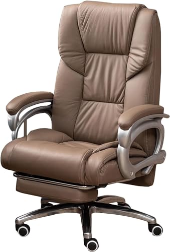 DJHFHCS Executive Recline Ergonomischer Drehstuhl mit Kippfunktion und Fußstütze, Bürostuhl aus echtem Leder für schwere Menschen (Farbe: Khaki) Enterprise von DJHFHCS