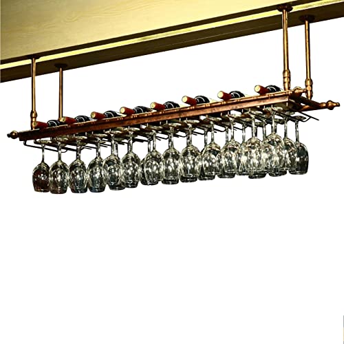 DJHFHCS Hängende Rackweinflaschen und Glas, Deckenbläutern Weinregal Verstellbare Becher -Stammgeschosse, Metallweindekorationsregal, für Weinliebhaber/Farbe/120 * 35 cm Enterprise von DJHFHCS