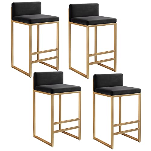 DJHFHCS Moderne, mit Samt gepolsterte Barhocker mit Rückenlehne für Kitchen Island Pub, 4er-Set, Thekenhöhe, Schwarze/goldene Beine, 25,6'' H Enterprise von DJHFHCS