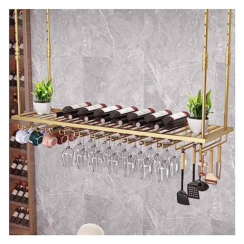 DJHFHCS Weinregal Hängende Weinregal mit Glashalter, Verstellbarer Hängeweinglasregal für Bar, Deckenflaschenhalter, Weinregal, perfekt für Barküche (Farbe: Schwarz, Größe: 120 x 35 Enterprise von DJHFHCS