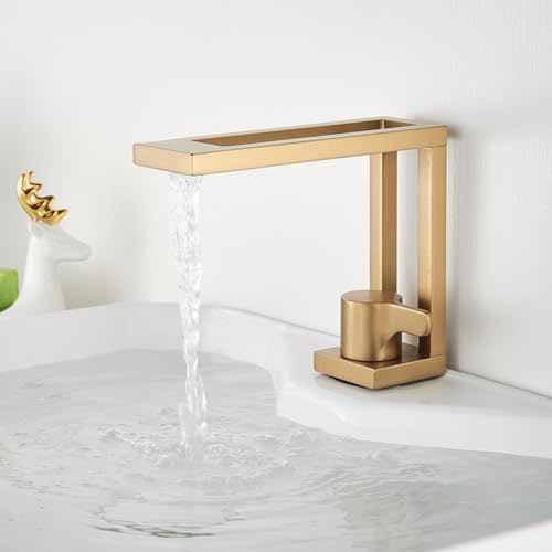 Waschbecken Wasserhahn Messing Bad Wasserhahn Waschbecken Deck Waschbecken Wasserhahn Wasserhahn Einlochmontage Kreative Kurve Waschbecken Wasserhahn Kalt- und Warmwasser, gebürstetes Gold B, China von DJHFHCS