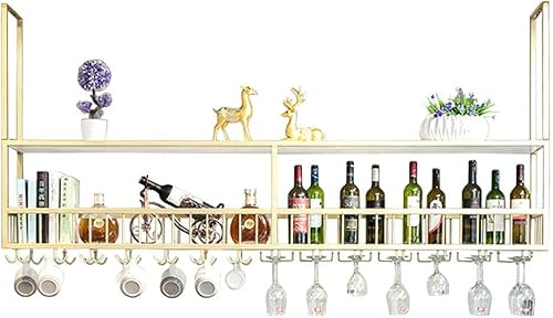 Weinregal Wandmontage - Bar Eisenkunst Weinregale | Haushaltsdecke aufgedichtet, Weinflaschenhalter | Wine Glass Rack Goblet Stemware Racks | Wandhalterung hängende Weinregal Weinkühler, Gold die von DJHFHCS