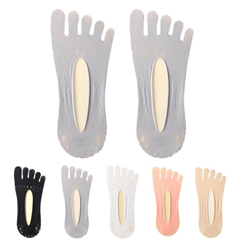 DJHVJS Damen-Zehensocken, unsichtbare, atmungsaktive Fünf-Finger-Socken, Ganzfinger-Socken mit Gel-Tab-Toe-getrennten Socken (Grey) von DJHVJS