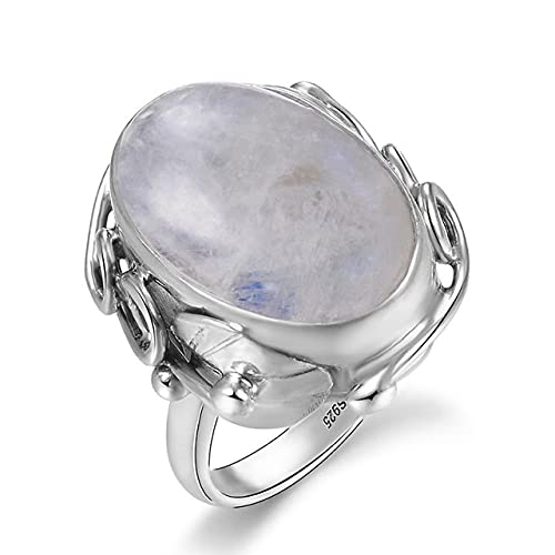 DJMJHG 925 Sterling Silber Ring Natürlicher Lapislazuli Weißer Chalcedon Mondstein Edelstein Ring Großer Stein 11x17MM Ovaler Edelstein 8 Mondstein von DJMJHG