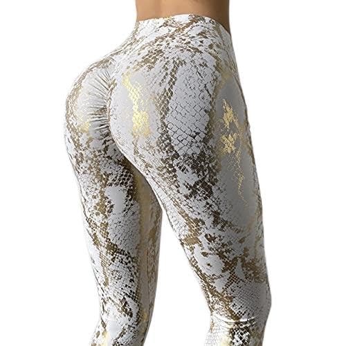 DJMJHG Neue Schlangenhaut Muster Push Up Fitness Leggings Damen Pfirsich Hüfte Legging Hohe Taille Sport Enge Stretch Yogahose M Weiß von DJMJHG