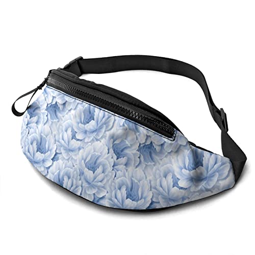 Blaue Pfingstrosen-Blumen-Gürteltasche für Männer und Frauen, Crossbody-Gürteltasche, Gürteltasche für Reisen, Wandern, Laufen, Wandern, Radfahren von DJNGN