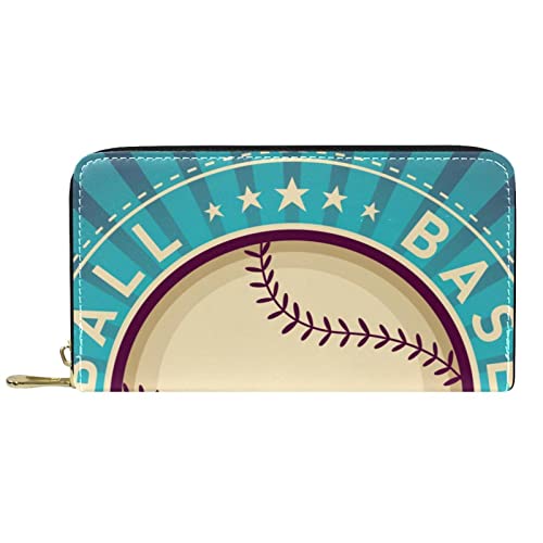 Brieftasche für Damen Clutch Geldbörsen für Damen Kartenhalter Organizer Leder Reißverschluss Geldbörse Ball Baseball Blau Lila Sport von DJNGN